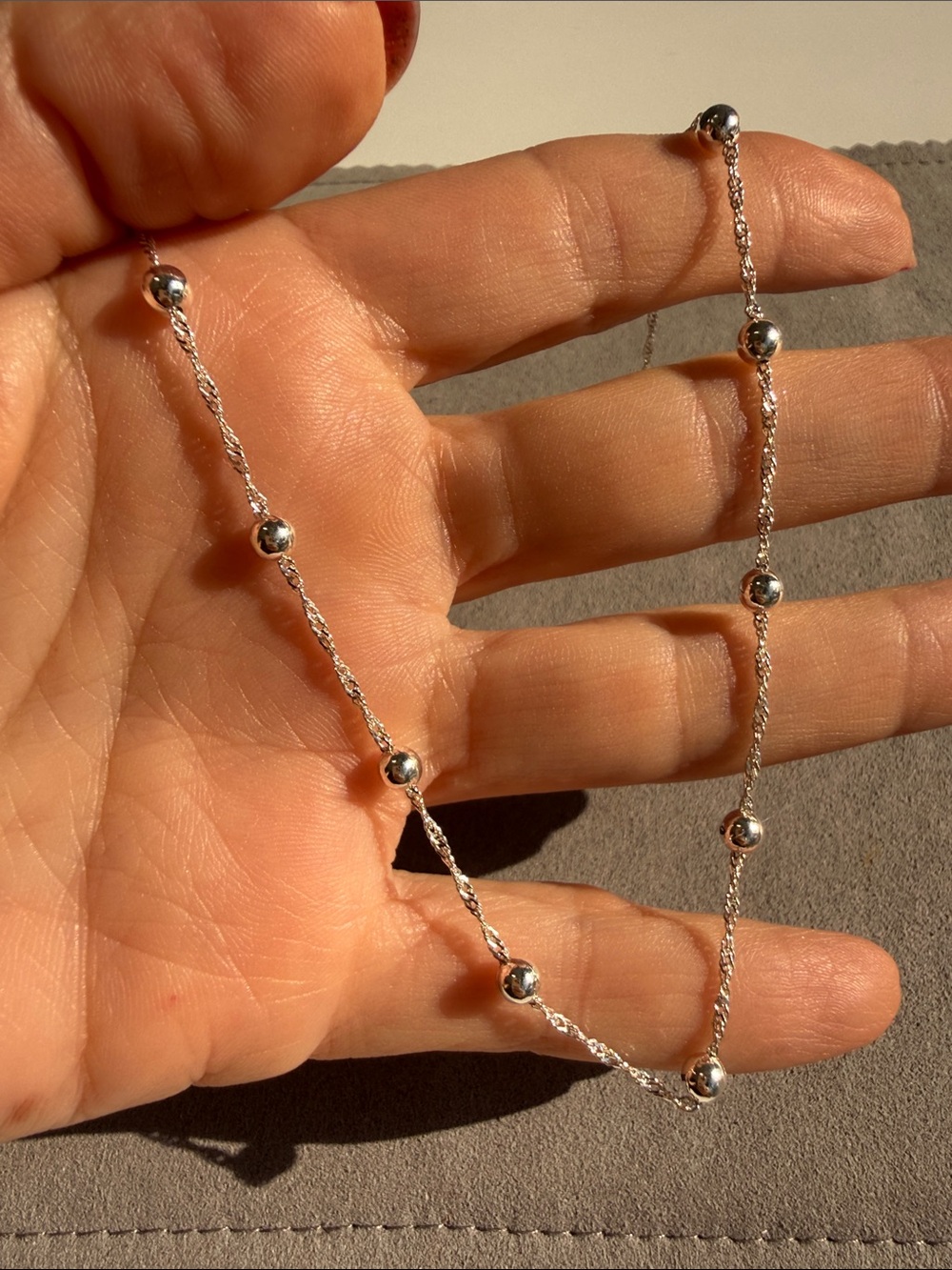 Beaded Station Necklace - Silver